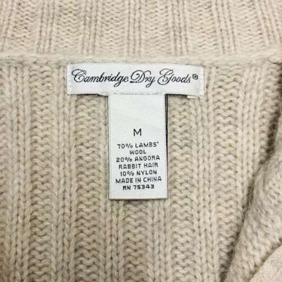 Cambridge Dry Goods LAMB WOOL ANGORA Beige tan Cardigan Sweater Full Zip Sz M - Picture 6 of 9